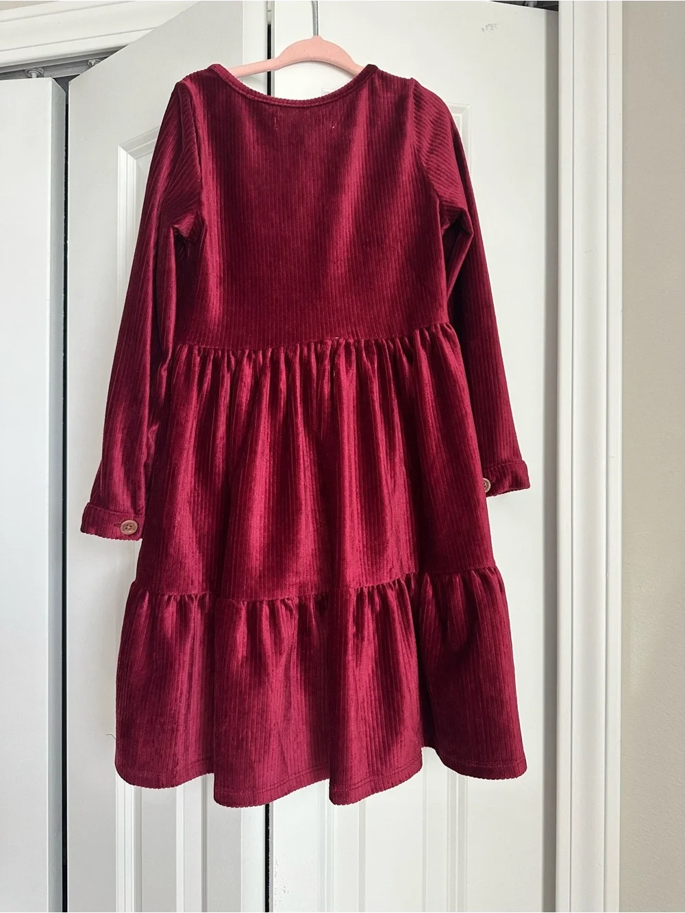 Girls' Burgundy Corduroy Button-Front Dress